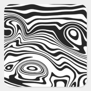 Abstract Warped Black & White Lines - Customizable Square Sticker