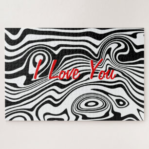 Abstract Warped Lines - I Love You - Add Your Text Jigsaw Puzzle