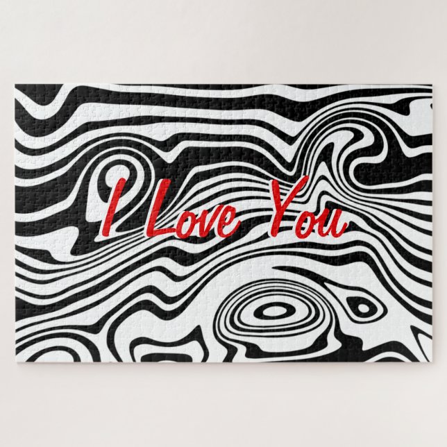 Abstract Warped Lines - I Love You - Add Your Text Jigsaw Puzzle (Horizontal)