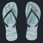 Abstract Water Mother of Bride Name Wedding Blue Jandals<br><div class="desc">These personalised, comfortable Mother of the Bride Flip Flops are a simple, elegant, and chic gift for members of the Bridal Party - Bride, Bridesmaid, Maid of Honour ... They will add to the festivities of your wedding day, bachelorette party, or other celebration. Great by the beach! Easy to customise...</div>