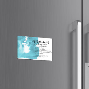 Abstract watercolor aqua blue splash brush stroke magnetic business card