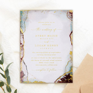 Abstract Watercolor Aqua Red Wedding Real Gold