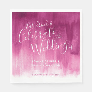Abstract watercolor art pink red wedding napkins