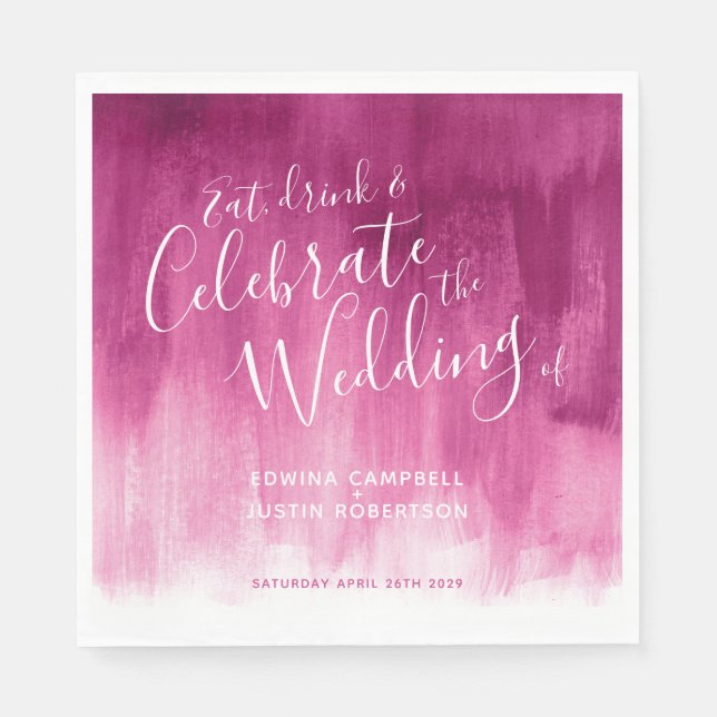 Abstract watercolor art pink red wedding napkins (Front)