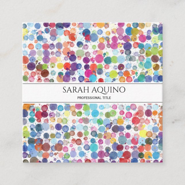 Abstract Watercolor Artist Paint Spatters Square Business Card (Front)