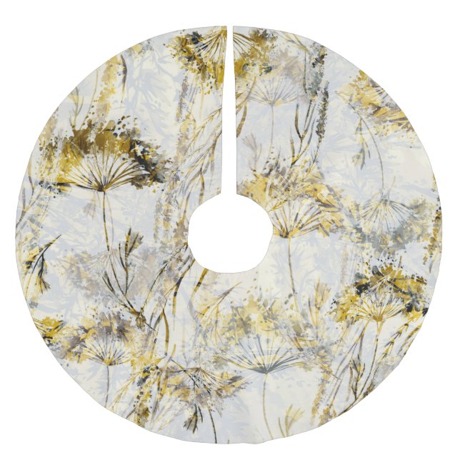 Abstract watercolor background: dandelion, juniper brushed polyester tree skirt (Front)