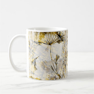 Abstract watercolor background: dandelion, juniper coffee mug