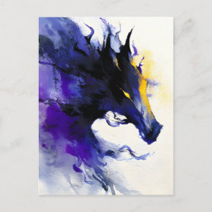 Abstract Watercolor Black Horse Portrait Announcement Postcard