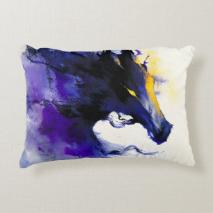 Abstract Watercolor Black Horse Portrait Decorative Cushion