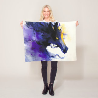 Abstract Watercolor Black Horse Portrait Fleece Blanket