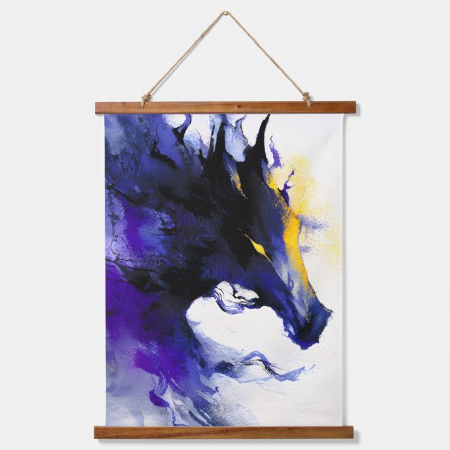 Abstract Watercolor Black Horse Portrait Hanging Tapestry (Front)