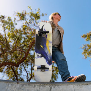 Abstract Watercolor Black Horse Portrait Skateboard