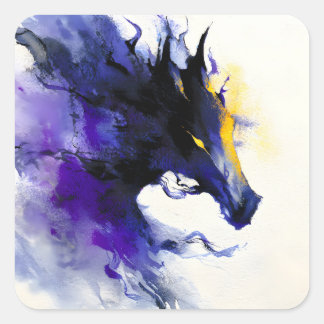 Abstract Watercolor Black Horse Portrait Square Sticker