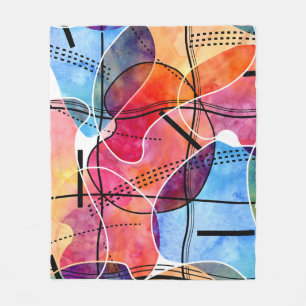 Abstract Watercolor Black White Pattern Fleece Blanket