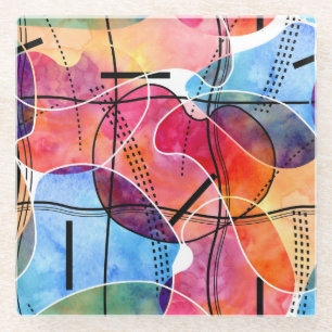 Abstract Watercolor Black White Pattern Glass Coaster