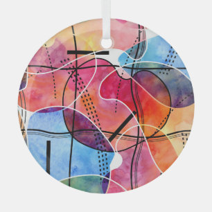 Abstract Watercolor Black White Pattern Glass Tree Decoration