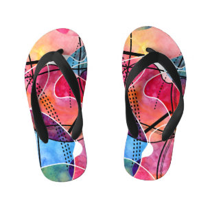 Abstract Watercolor Black White Pattern Kid's Jandals