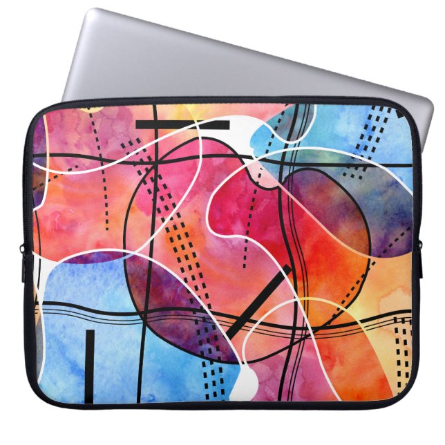 Abstract Watercolor Black White Pattern Laptop Sleeve (Front)