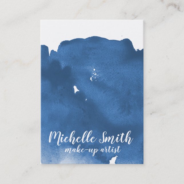 Abstract watercolor blue colour splash brush strok business card (Front)