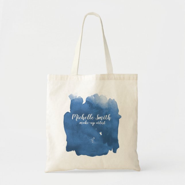 Abstract watercolor blue colour splash brush strok tote bag (Front)