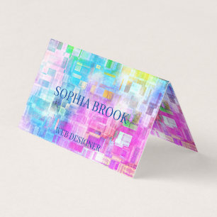 Abstract watercolor blue pink squares business card