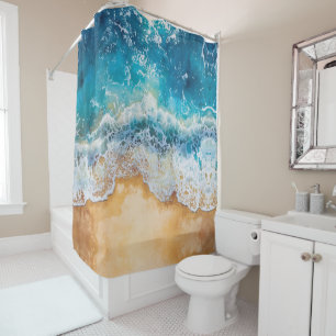 Abstract watercolor blue sea  shower curtain