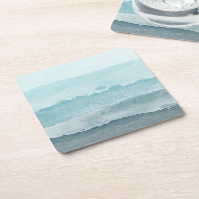 Abstract watercolor blue sea square paper coaster (Angled)