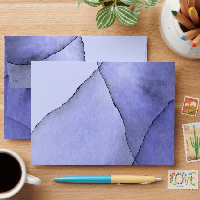 Abstract watercolor blue violet lavender envelope (Desk)