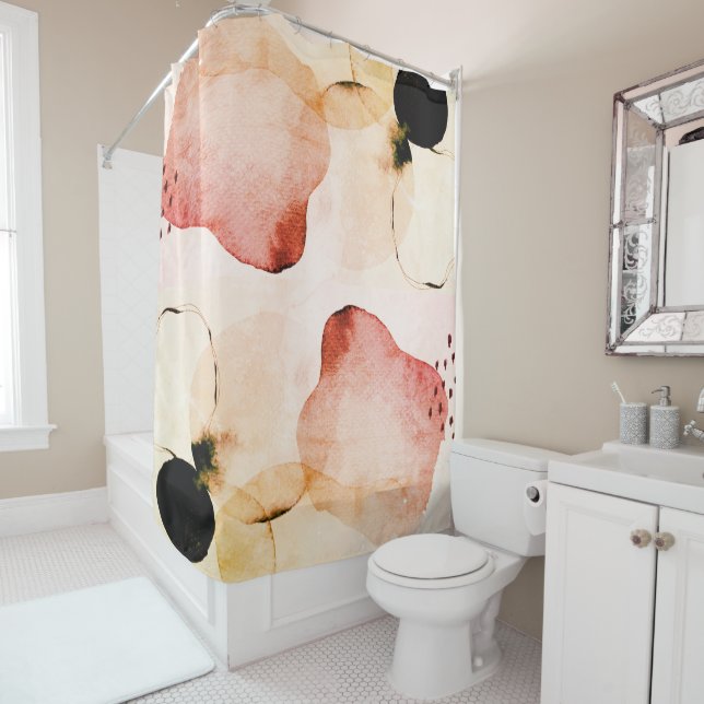 Abstract Watercolor Boho Terracotta Rose Shower Curtain (In Situ)