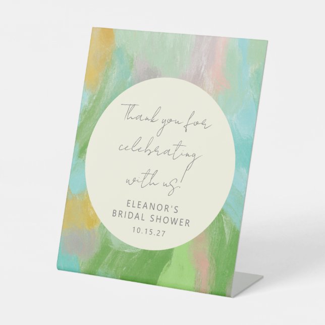 Abstract Watercolor Bridal Shower Custom Thank You Pedestal Sign (Front)