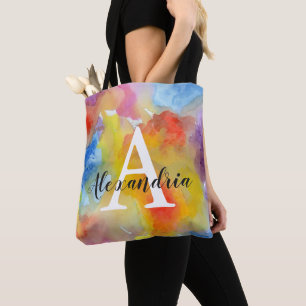 Abstract Watercolor Bright Vibrant Colours Monogra Tote Bag