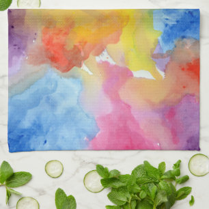 Abstract Watercolor Bright Vibrant Colours Tea Towel