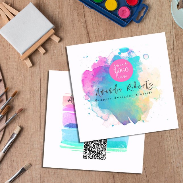 Abstract watercolor Brush Strock artist  Square Business Card ("Expressive Brush Strokes: Elevate Your Presence" #watercolorartist #watercolorbusinesscard #artistc)
