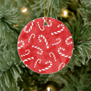 Abstract Watercolor Candy Cane Pattern Ceramic Tree Decoration