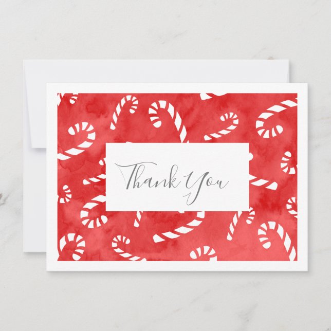 Abstract Watercolor Candy Cane Pattern  Thank You Card (Front)