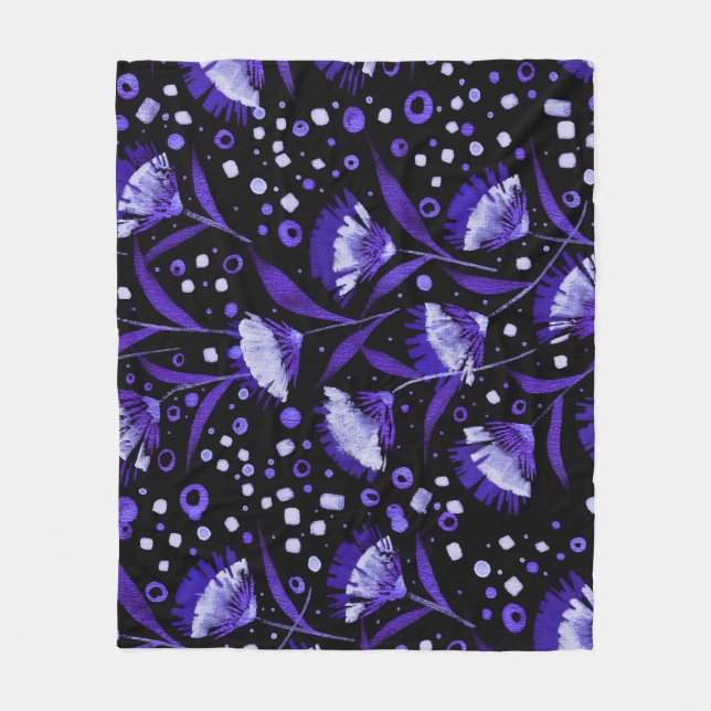 Abstract Watercolor Carnation Flowers Pattern Fleece Blanket (Front)