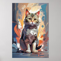 Abstract Watercolor Cat Expressionism Painting