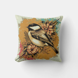 Abstract Watercolor Chickadee Throw Pillow