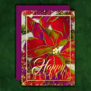 Abstract Watercolor Christmas Poinsettia Red Purpl