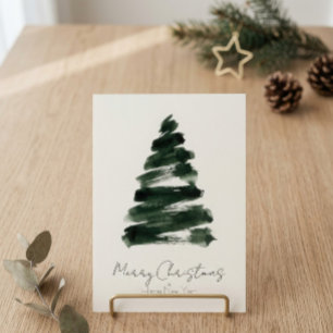 Abstract Watercolor Christmas Tree Dark Green Holiday Card