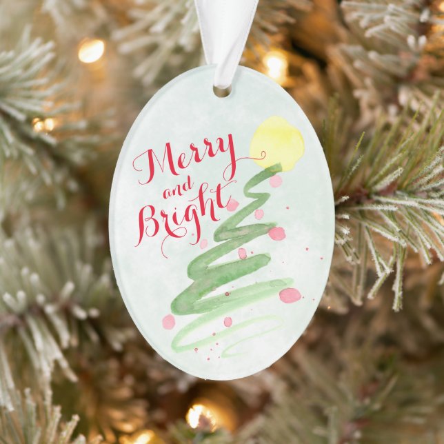 Abstract Watercolor Christmas Tree Oval Photo Ornament (Tree)