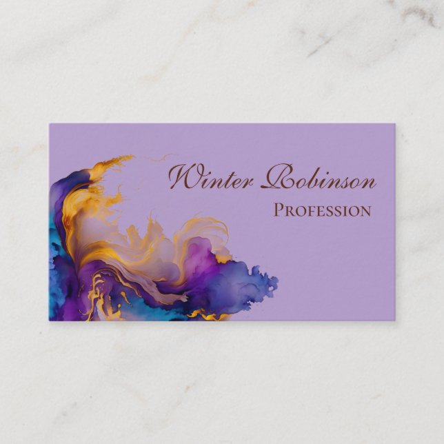 Abstract watercolor colourful and golden ink  business card (Front)