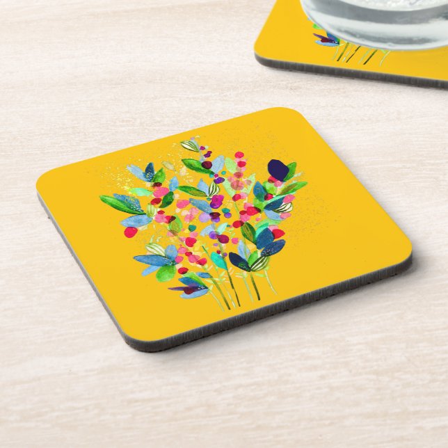 Abstract watercolor colourful floral coaster (Left Side)