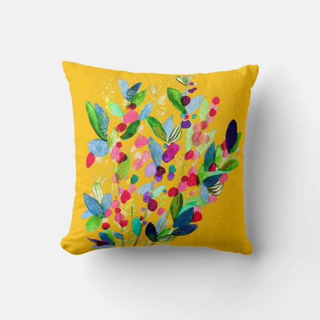 Abstract watercolor colourful floral cushion (Front)