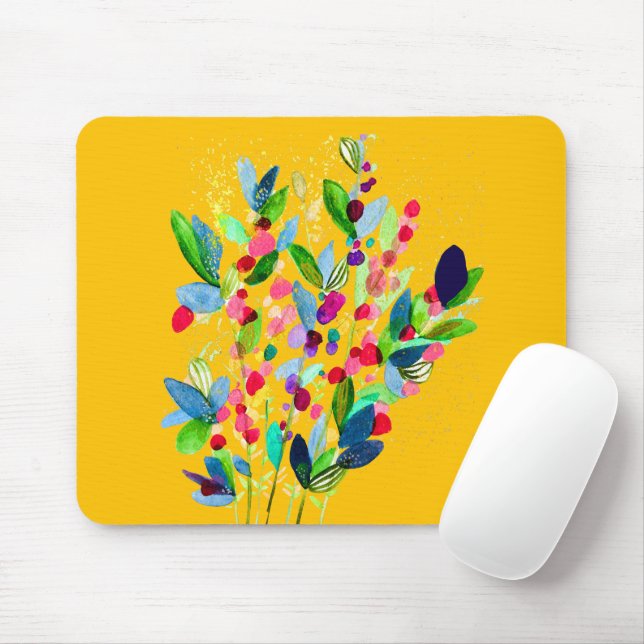 Abstract watercolor colourful floral mouse pad (With Mouse)