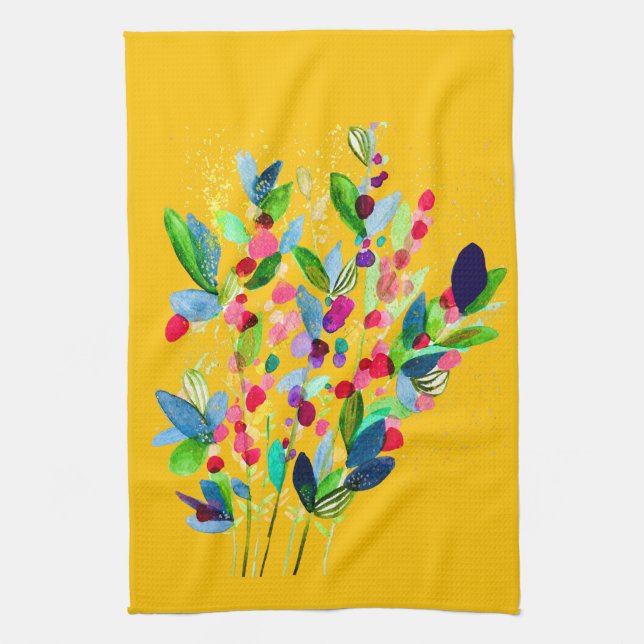 Abstract watercolor colourful floral tea towel (Vertical)