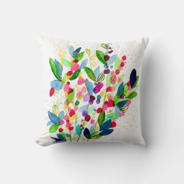 Abstract watercolor colourful floral throw pillow (Front)