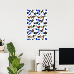Abstract Watercolor Dragonfly Wall Art Poster