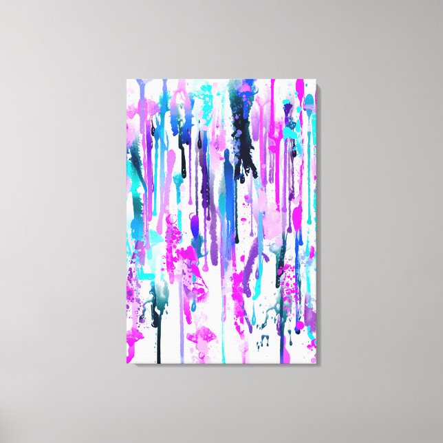 Abstract Watercolor Drips Blue Turquoise Pink Canvas Print (Front)