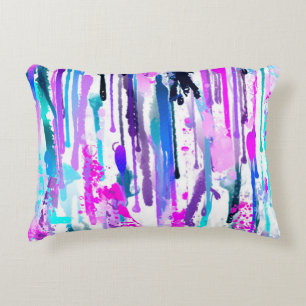 Abstract Watercolor Drips Blue Turquoise Pink Decorative Cushion